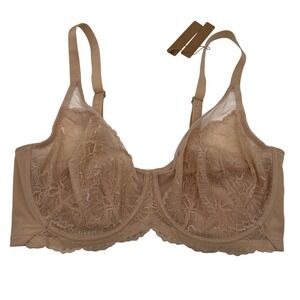 Shapellx 42DD Nude Lace Underwire Bra Sheer Full Coverage Support Nude Beige NWT
